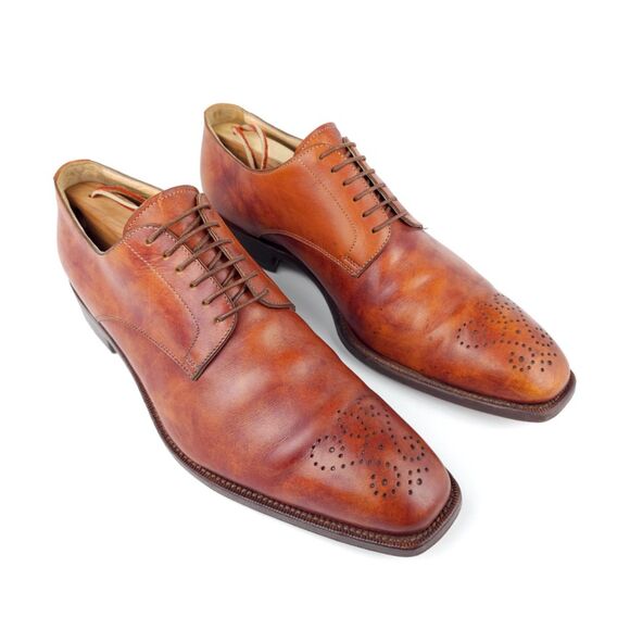 ROMANO MARTEGANI Brogue Oxfords Dress Shoe Leather Old Money Quiet Luxury Cognac - Picture 1 of 9